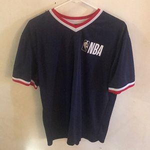 Blue red and white nba shirt